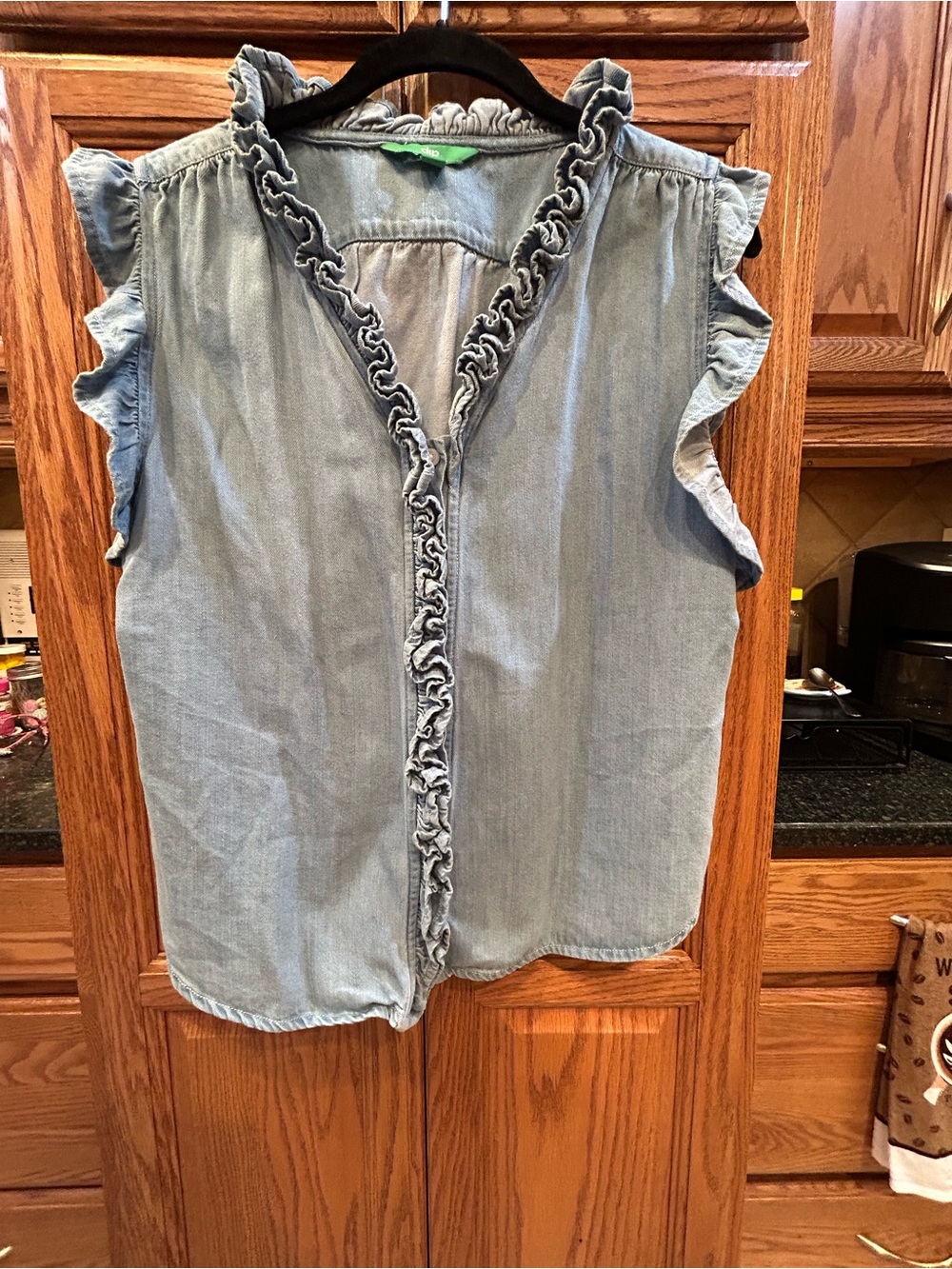 dip Light Blue Ruffle-Trim Chambray Camisole